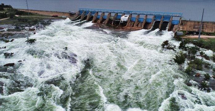 Sunset over a central Texas lake, part of the Lower Colorado River system